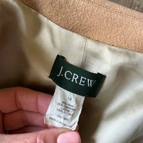 J.Crew Cashmere Wool Women’s Winter Pea Coat 16 beige Classic Longline Y2K - Picture 2 of 15